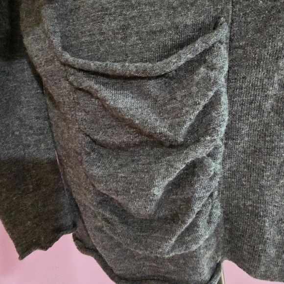 100% Merino wool grey long-sleeved open front cardigan sweater classic prep S - Picture 7 of 8